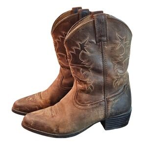Ariat Kids Heritage Western Distressed Brown Leather Cowboy Boots Size 2